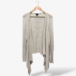 Torrid Gray Lace Knit Cardigan Size 3X 22/24 Draped Waterfall Open Front Casual